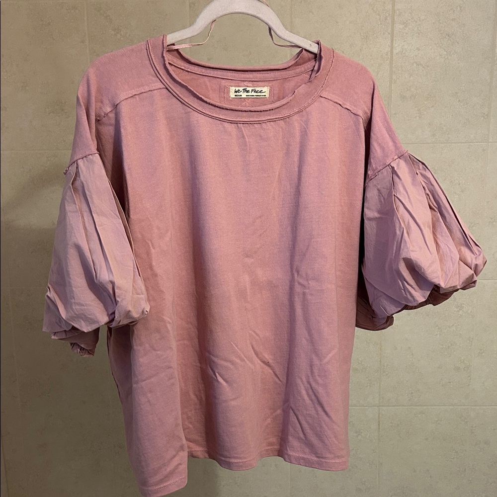 We The Free Blush Rose Puff Sleeve Blouse/T-Shirt
